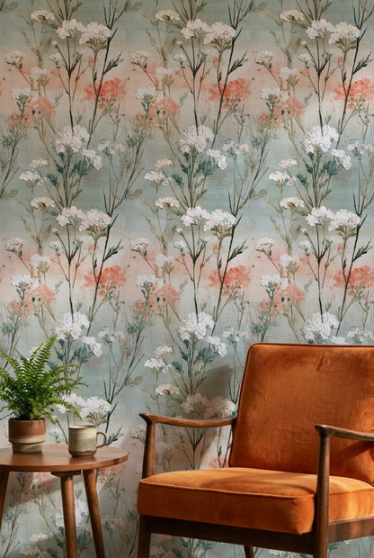 Soft Blue and Pink Wildflower Wallpaper