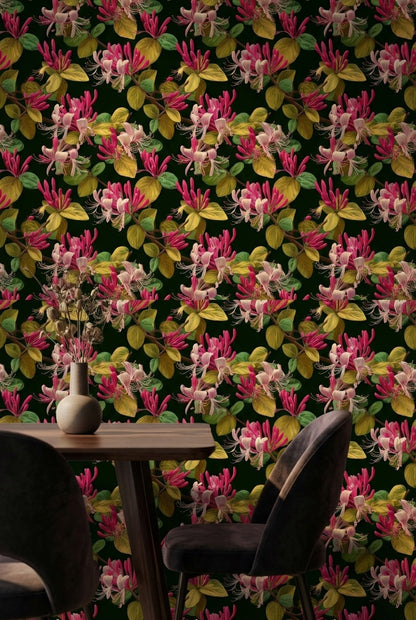 Deep Green Tropical Floral Pattern Wallpaper