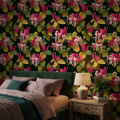 Deep Green Tropical Floral Pattern Wallpaper