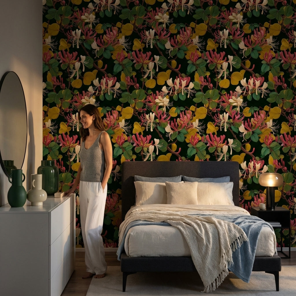 Dark Botanical Wildflower Burst Wallpaper