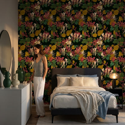 Dark Botanical Wildflower Burst Wallpaper