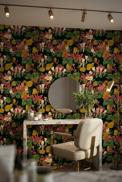 Dark Botanical Wildflower Burst Wallpaper