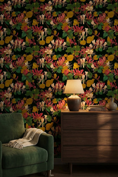 Dark Botanical Wildflower Burst Wallpaper