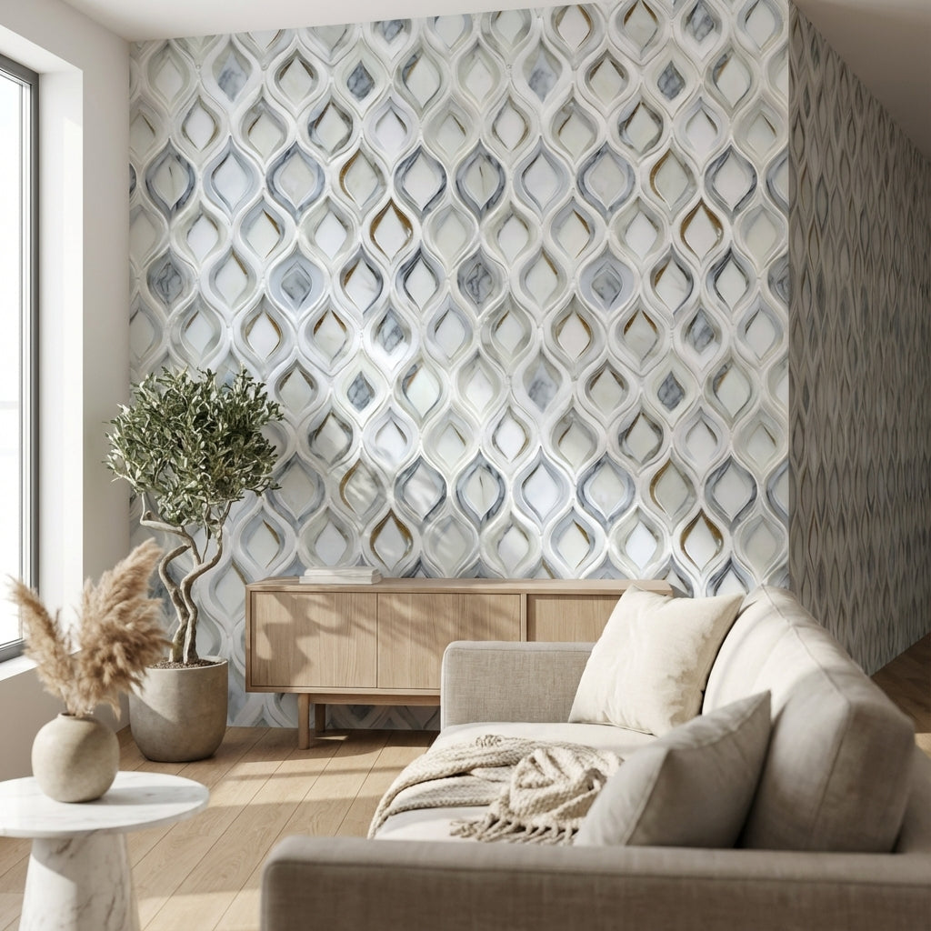 Cream and Gold Look Lattice Geometric Wallpaper