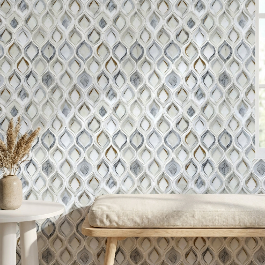 Cream and Gold Look Lattice Geometric Wallpaper