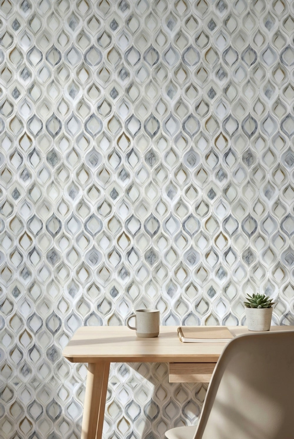 Cream and Gold Look Lattice Geometric Wallpaper