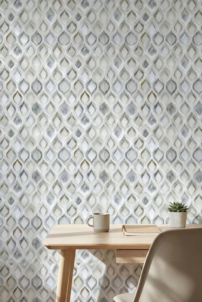 Cream and Gold Look Lattice Geometric Wallpaper