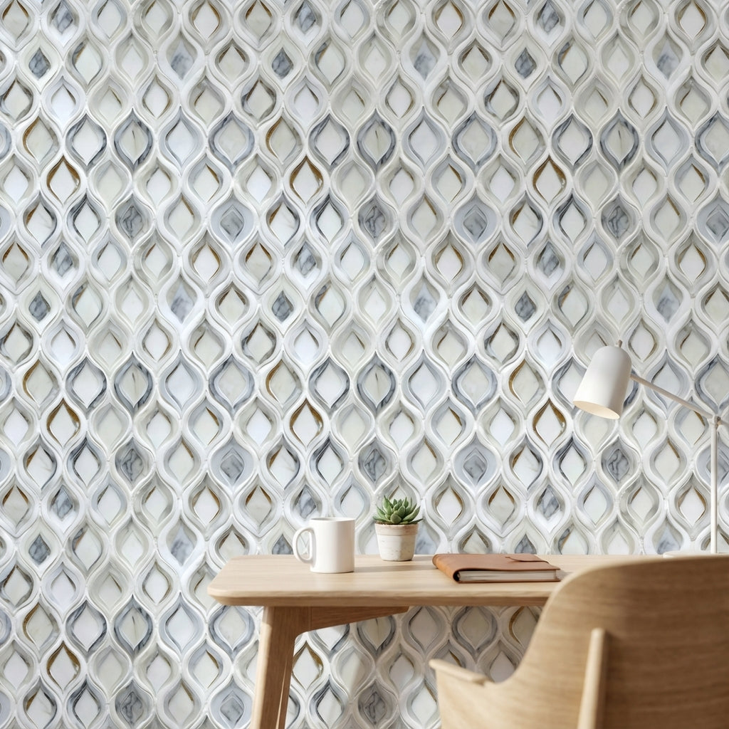 Cream and Gold Look Lattice Geometric Wallpaper