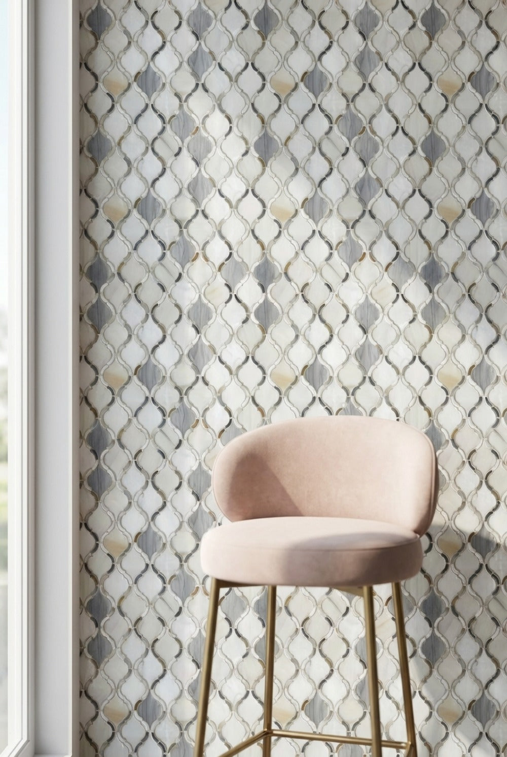 White and Gray Geometric Trellis Wallpaper