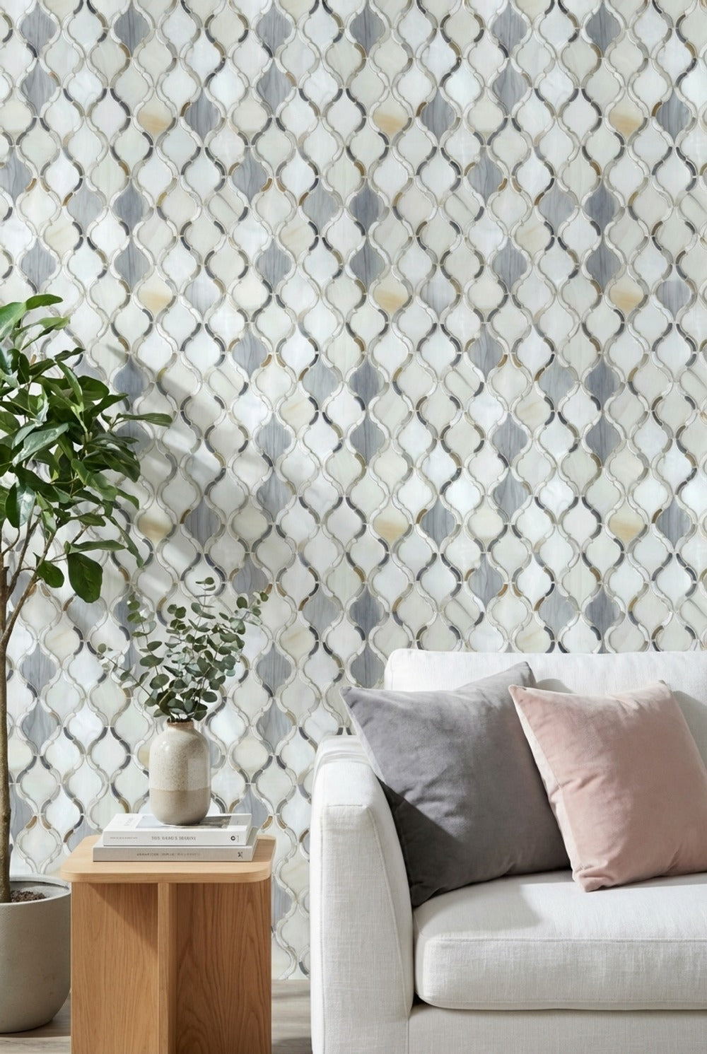 White and Gray Geometric Trellis Wallpaper