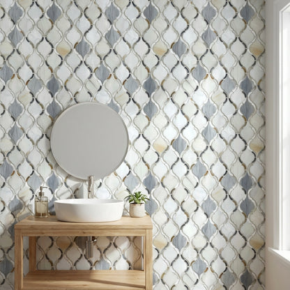 White and Gray Geometric Trellis Wallpaper