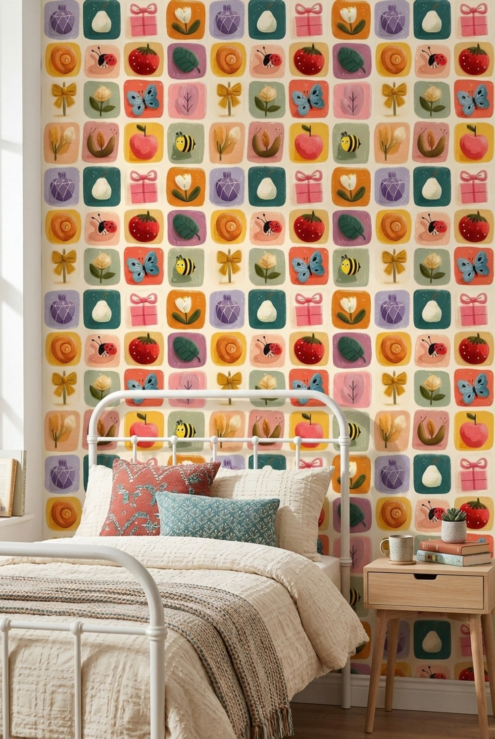 Multicolor Whimsical Floral and Animal Nursery Wallpaper