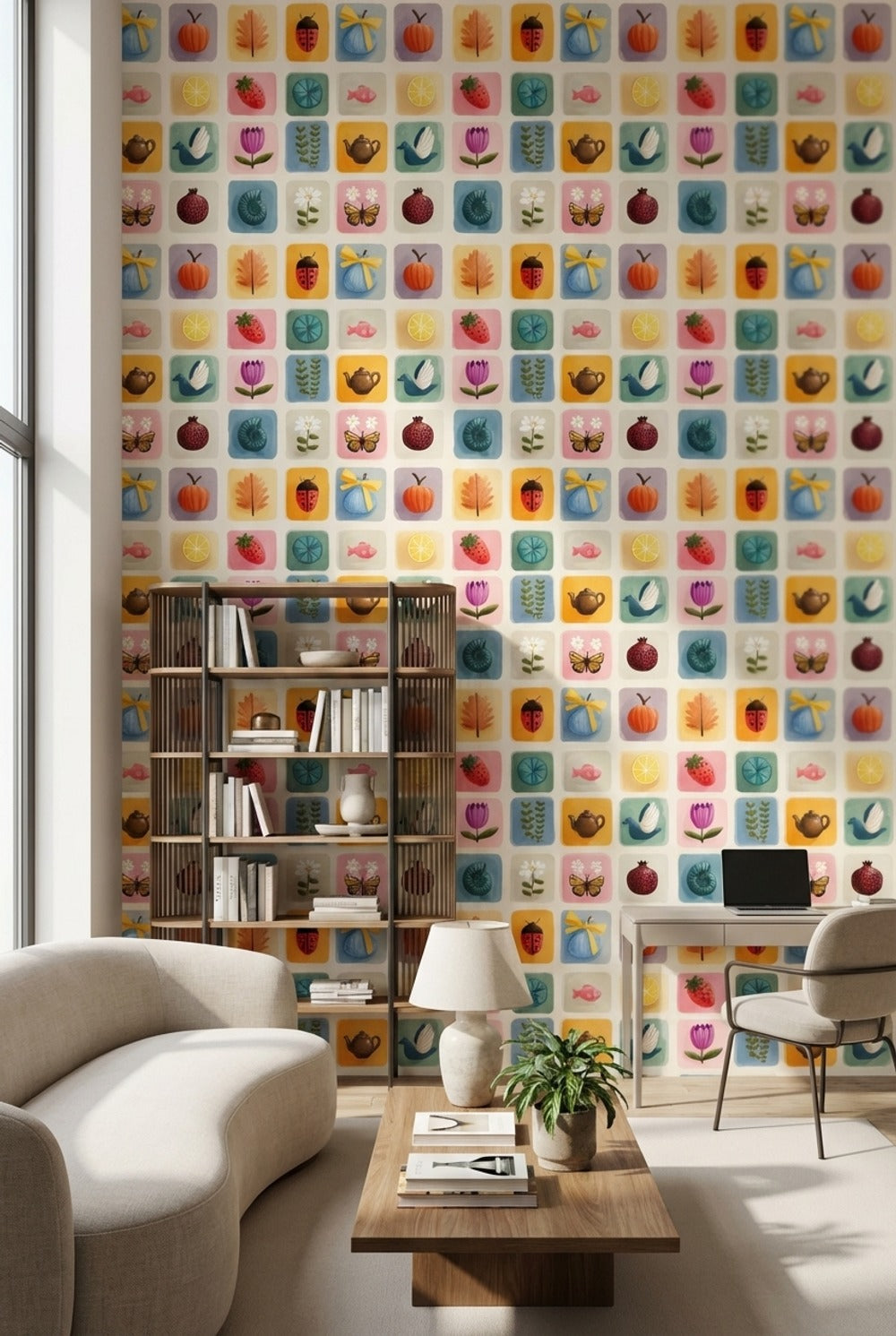 Multicolor Whimsical Botanical Pattern Wallpaper