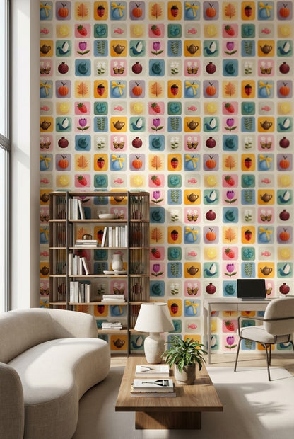 Multicolor Whimsical Botanical Pattern Wallpaper