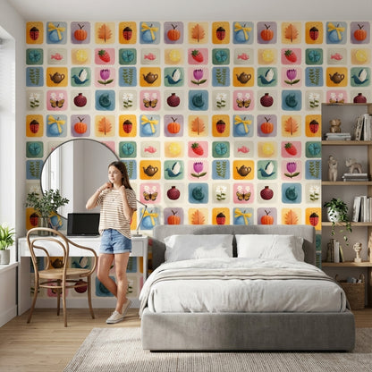 Multicolor Whimsical Botanical Pattern Wallpaper