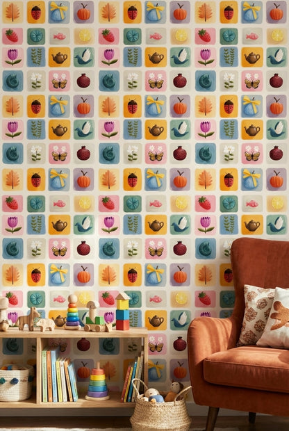 Multicolor Whimsical Botanical Pattern Wallpaper