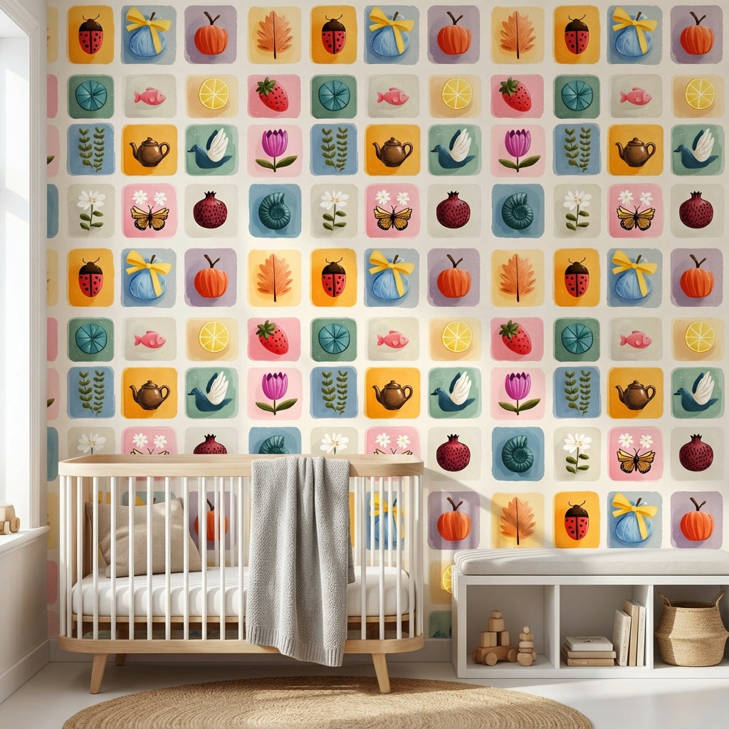 Multicolor Whimsical Botanical Pattern Wallpaper
