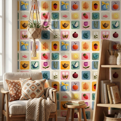 Multicolor Whimsical Botanical Pattern Wallpaper