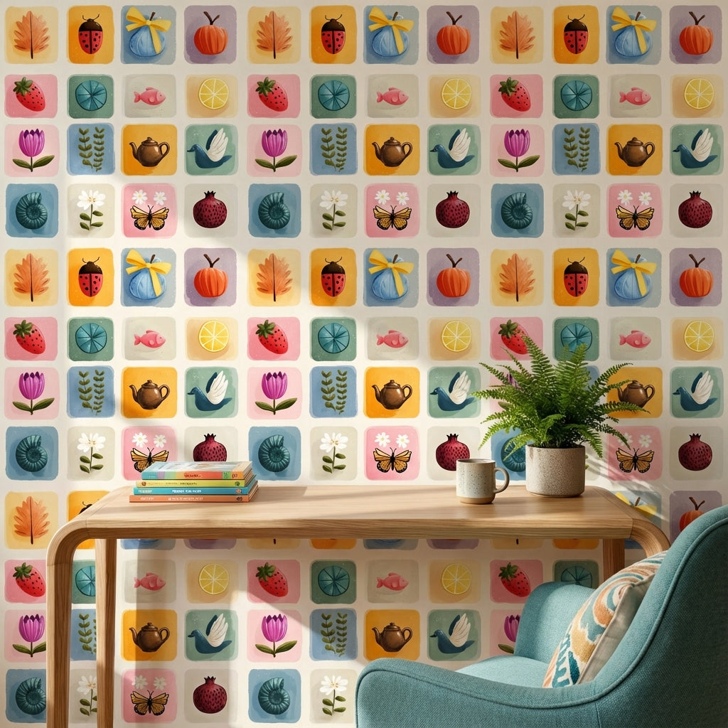 Multicolor Whimsical Botanical Pattern Wallpaper