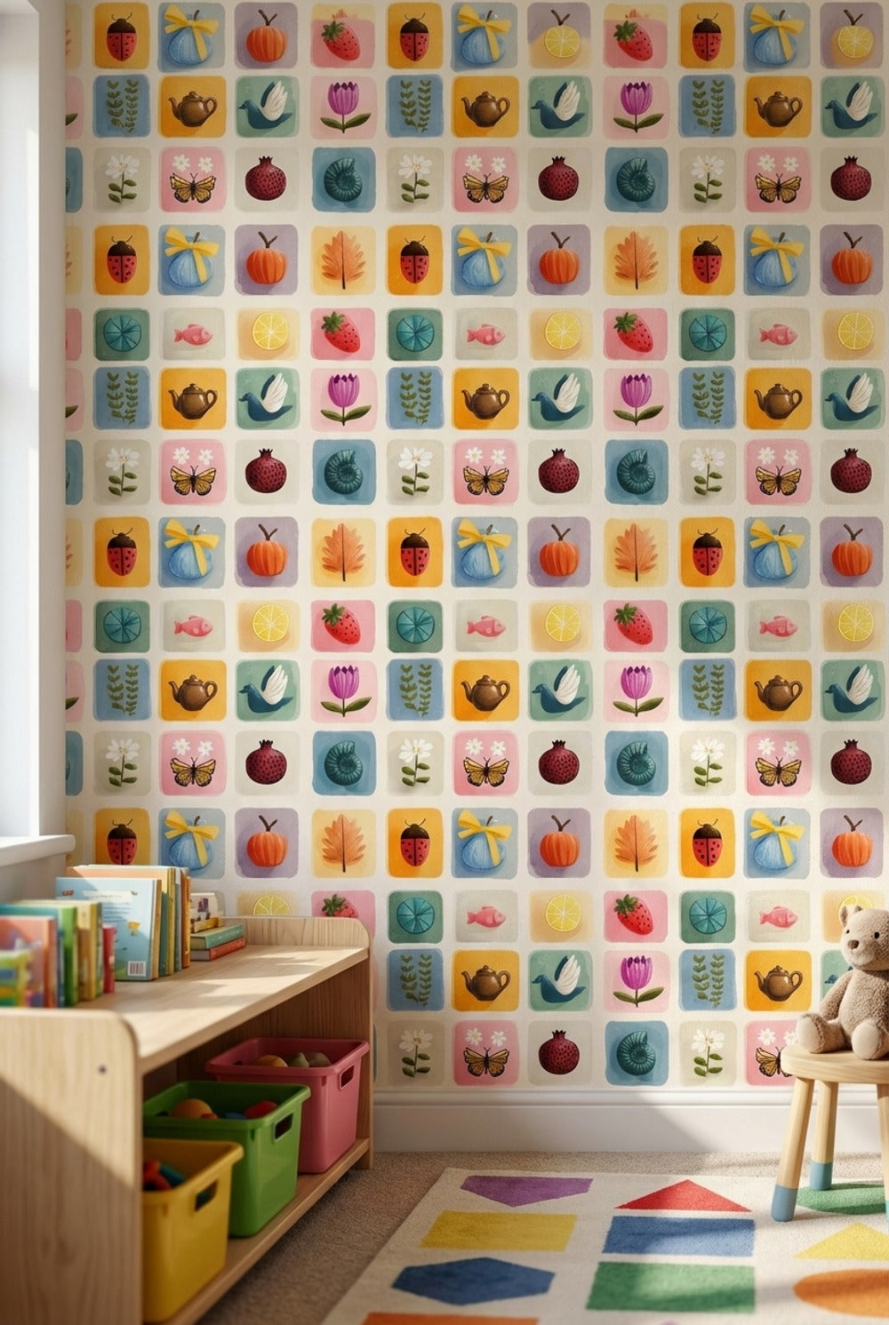 Multicolor Whimsical Botanical Pattern Wallpaper