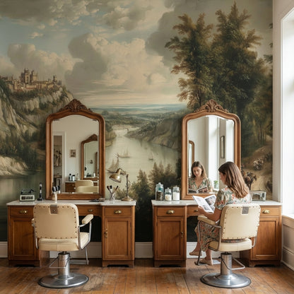 Traditional Landscape Wallpaper River Sailboats Wall Mural