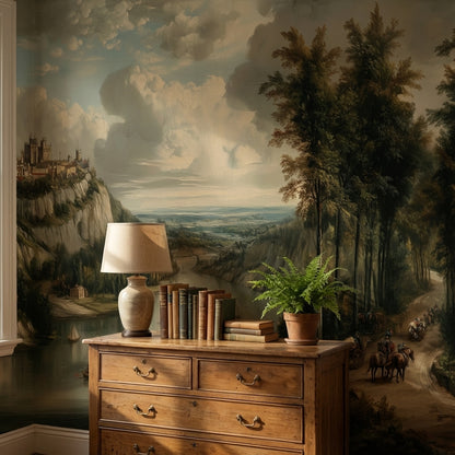Traditional Landscape Wallpaper River Sailboats Wall Mural