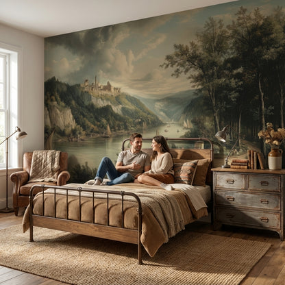 Castle Landscape Wallpaper River Removable Forest Wall Mural