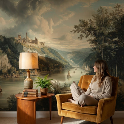 Castle Landscape Wallpaper River Removable Forest Wall Mural