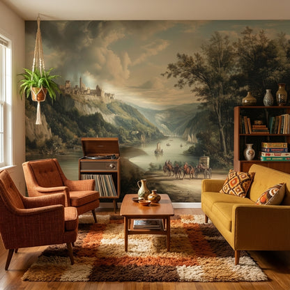 Castle Landscape Wallpaper River Removable Forest Wall Mural