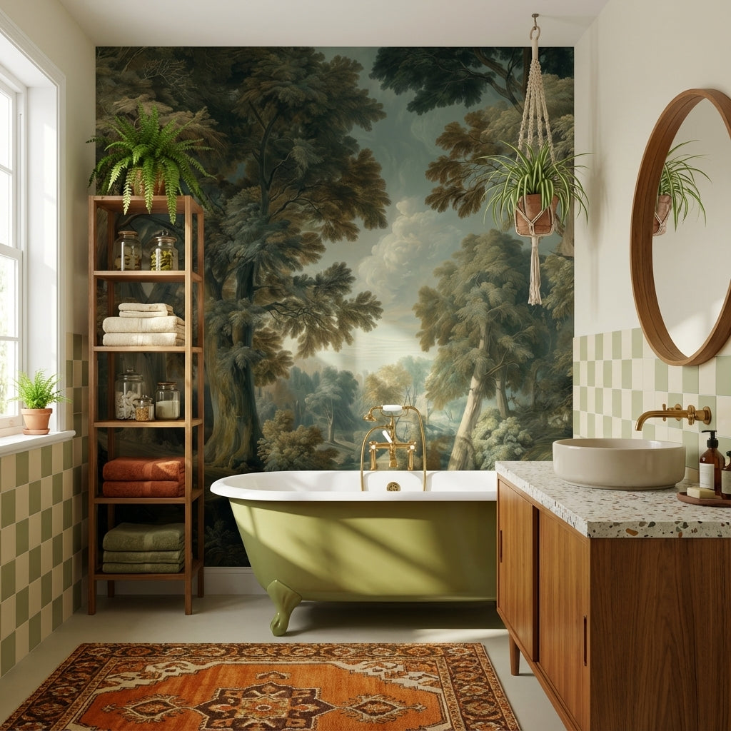 Shades Of Green Wallpaper Vintage Forest Wall Mural