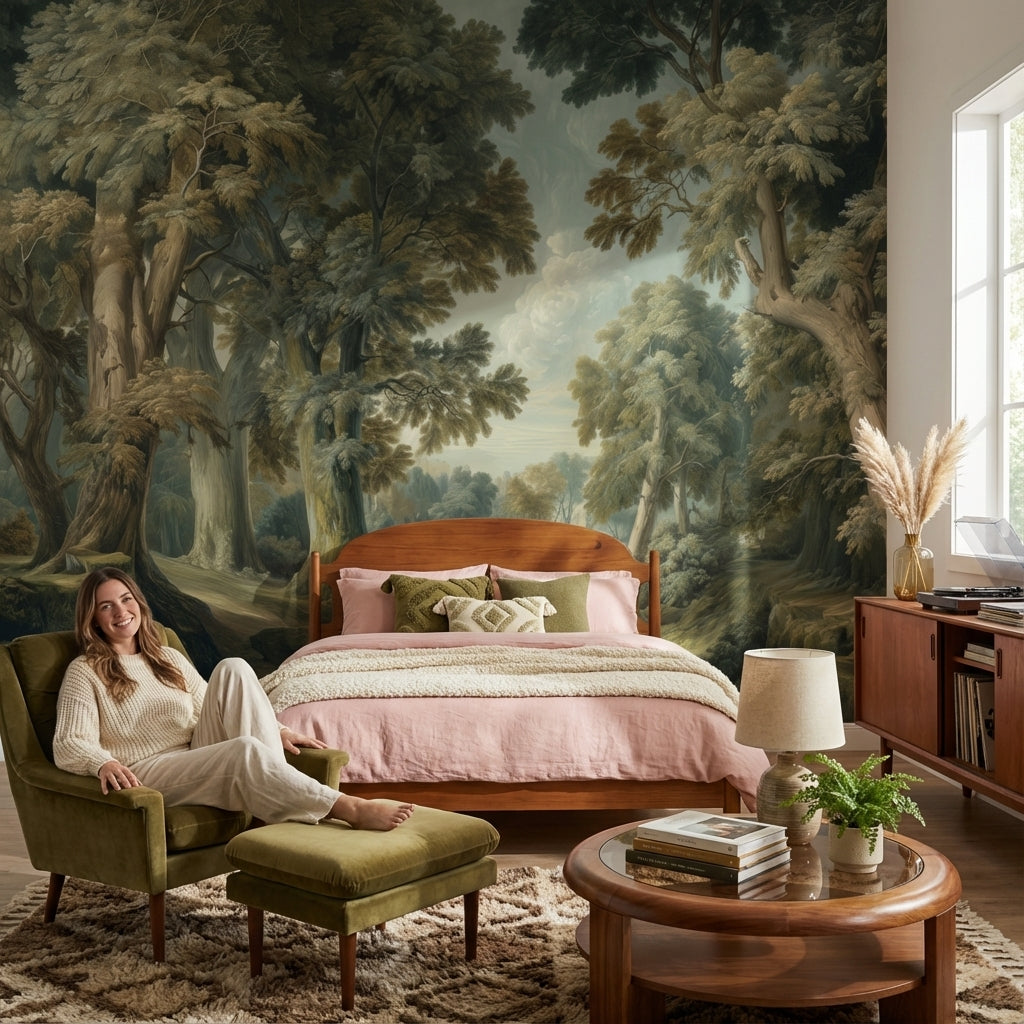 Shades Of Green Wallpaper Vintage Forest Wall Mural