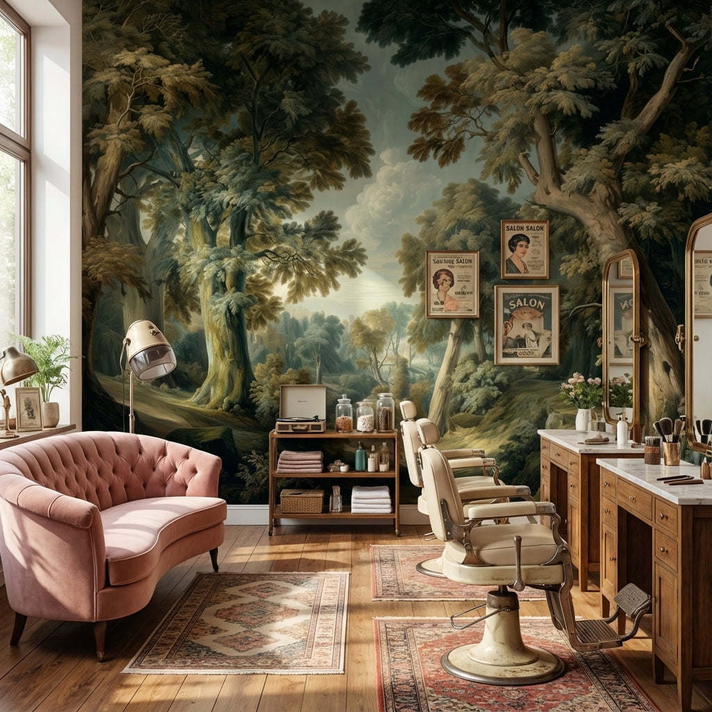 Shades Of Green Wallpaper Vintage Forest Wall Mural