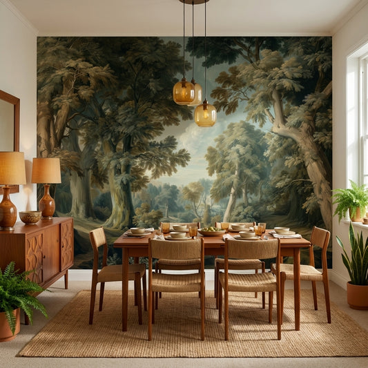Shades Of Green Wallpaper Vintage Forest Wall Mural