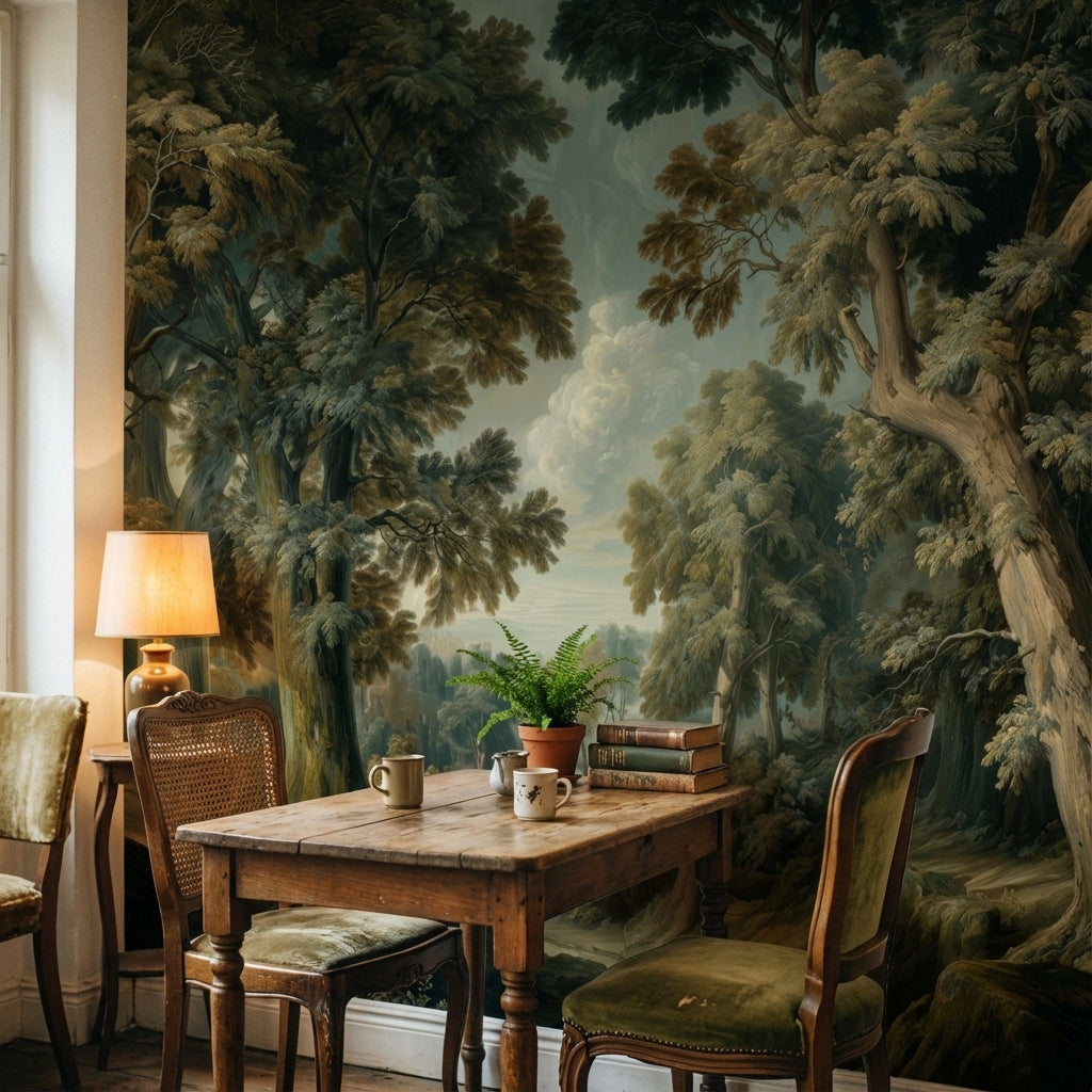 Shades Of Green Wallpaper Vintage Forest Wall Mural
