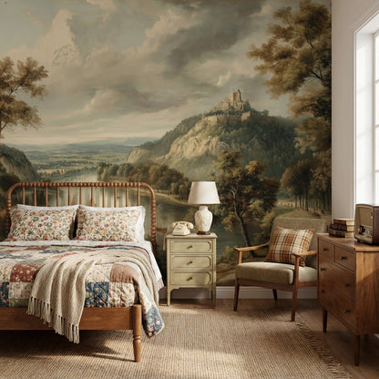 Castle Landscape Wallpaper River Traditional Wall Decor
