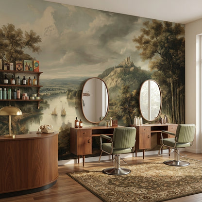 Castle Landscape Wallpaper River Traditional Wall Decor