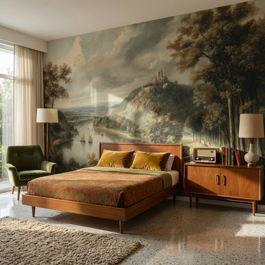 Castle Landscape Wallpaper River Traditional Wall Decor