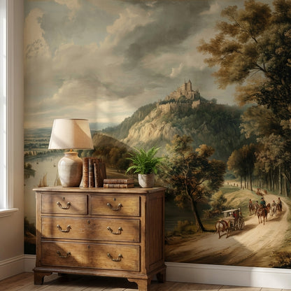 Castle Landscape Wallpaper River Traditional Wall Decor