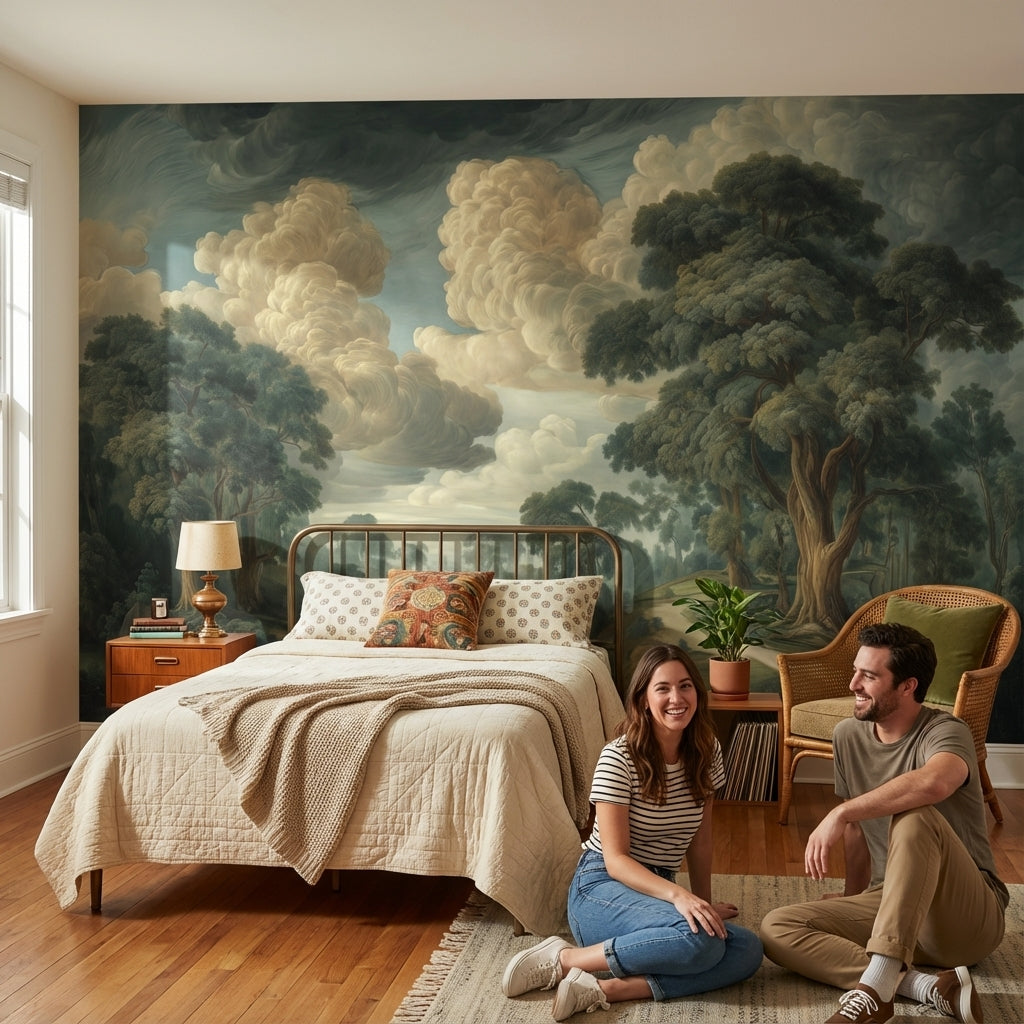 Shades Of Green Wallpaper River Removable Cloud Wall Mural