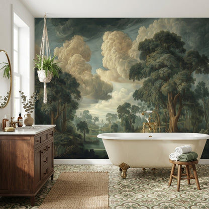 Shades Of Green Wallpaper River Removable Cloud Wall Mural