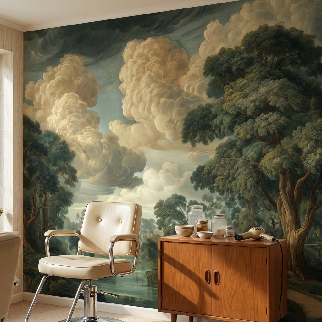 Shades Of Green Wallpaper River Removable Cloud Wall Mural