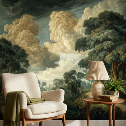 Shades Of Green Wallpaper River Removable Cloud Wall Mural