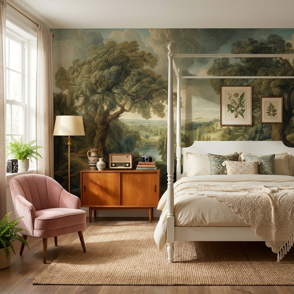 Shades Of Green Wallpaper Village Removable Hill Wall Mural