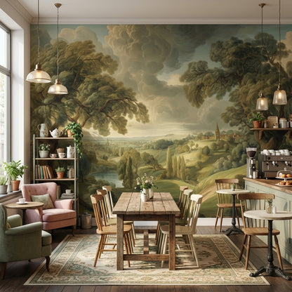 Shades Of Green Wallpaper Village Removable Hill Wall Mural