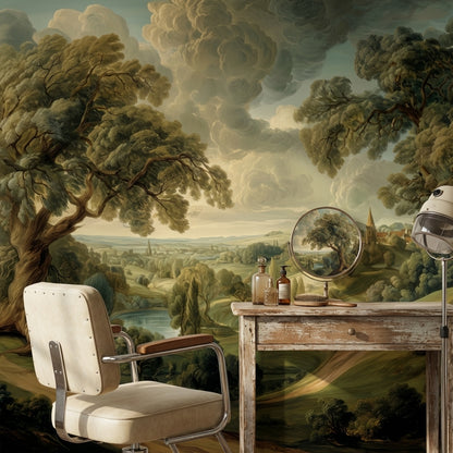 Shades Of Green Wallpaper Village Removable Hill Wall Mural