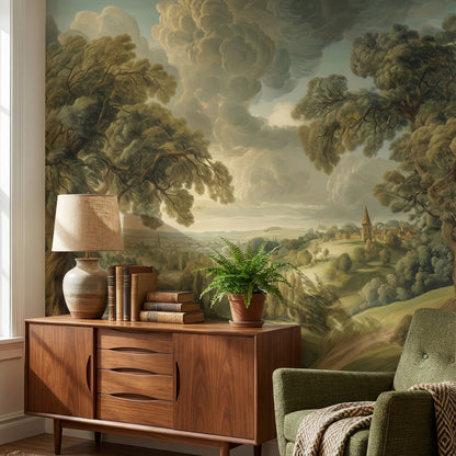 Shades Of Green Wallpaper Village Removable Hill Wall Mural