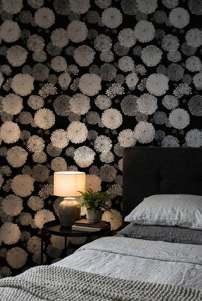Floral Wallpaper Black Modern Decorative Mural