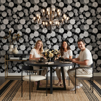 Floral Wallpaper Black Modern Decorative Mural