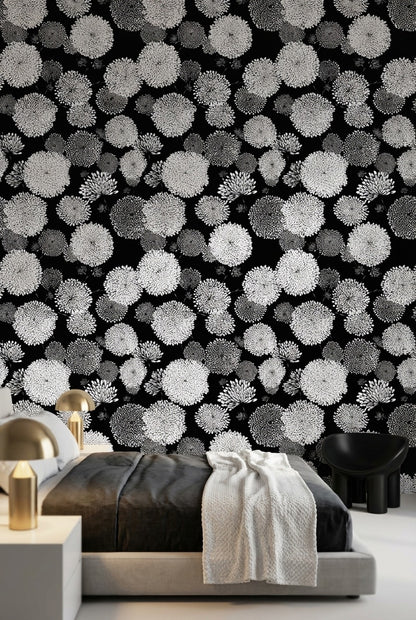 Floral Wallpaper Black Modern Decorative Mural