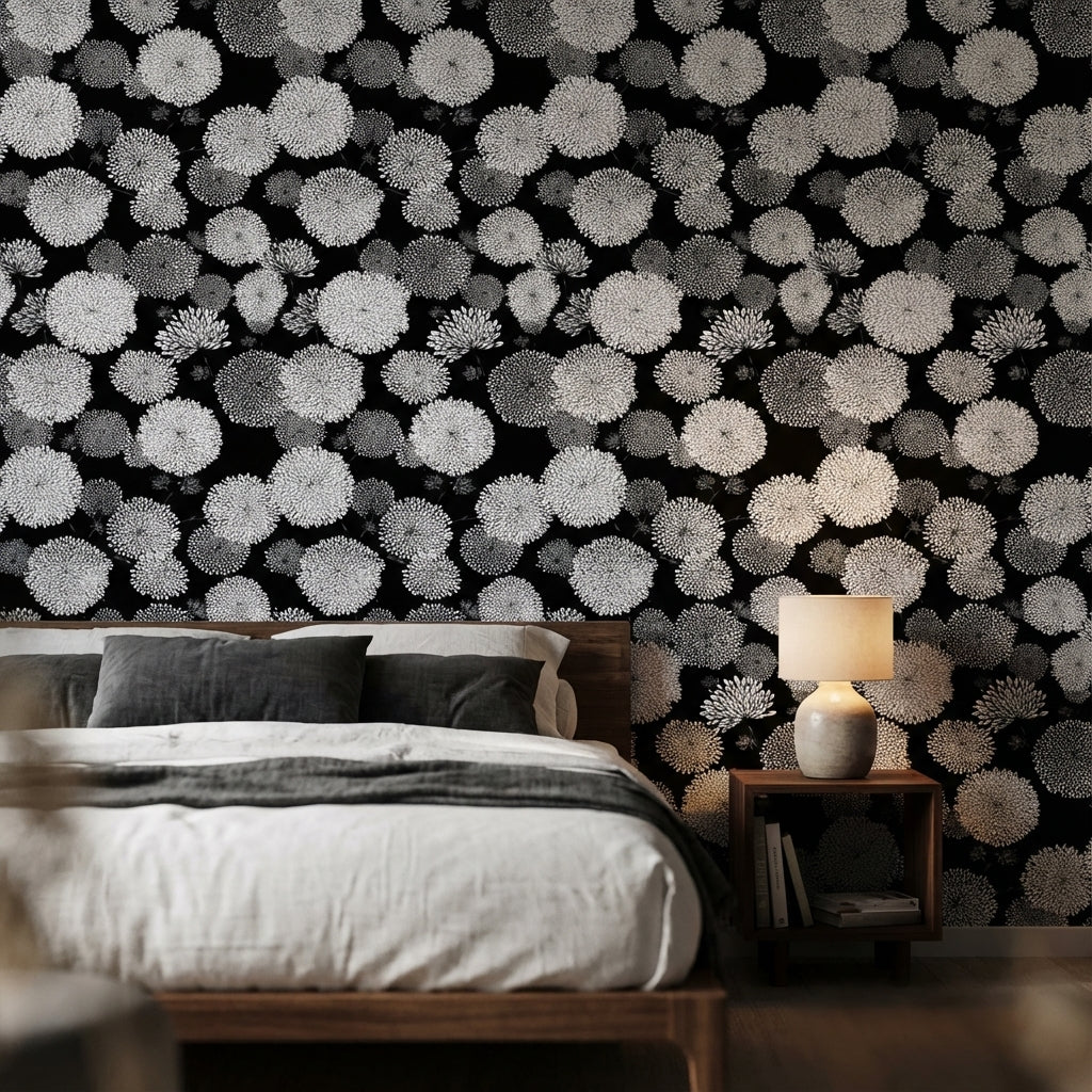 Floral Wallpaper Black Modern Decorative Mural